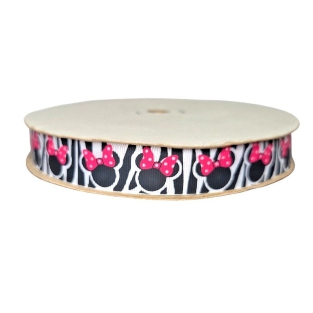 Minnie Mouse Zebra Print Grosgrain Ribbon Pink Polka Dot Bow 7/8 Inch Spool